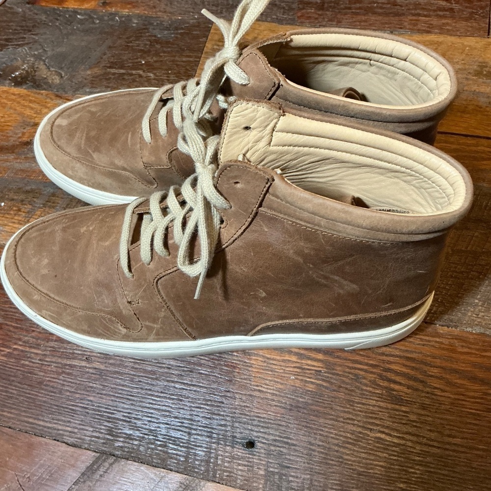 Nisolo Everyday Mid Top Men’s Sneakers Tobacco Brown Leather Size 9.5 - Picture 6 of 12